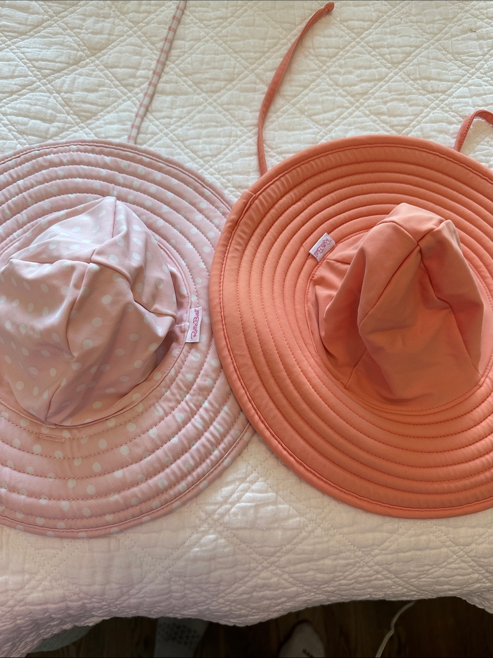 Ruffle Butts Pink Polka Dot and Coral Wide Brim Kids Sun Hats
